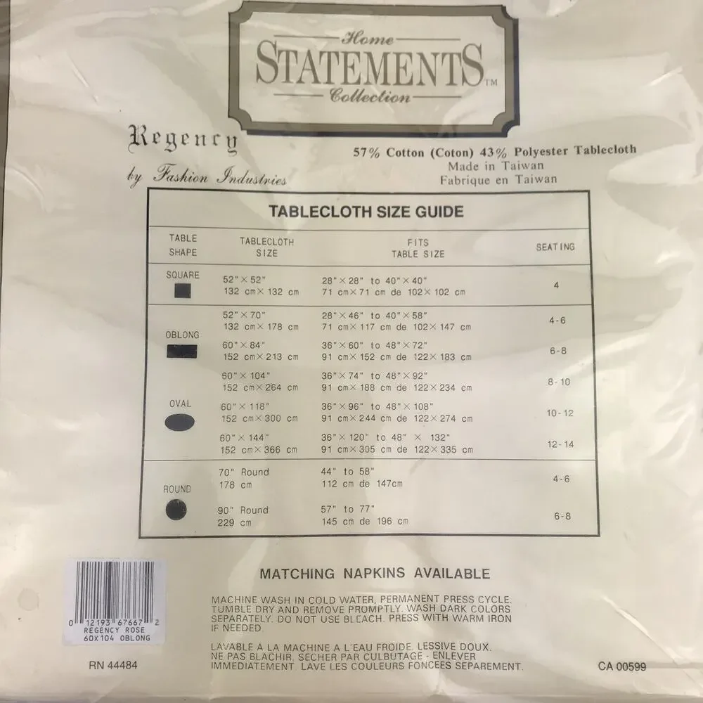 NEW Home Statements Collection Regency Tablecloth 60x104 Oblong Rose Jaquard